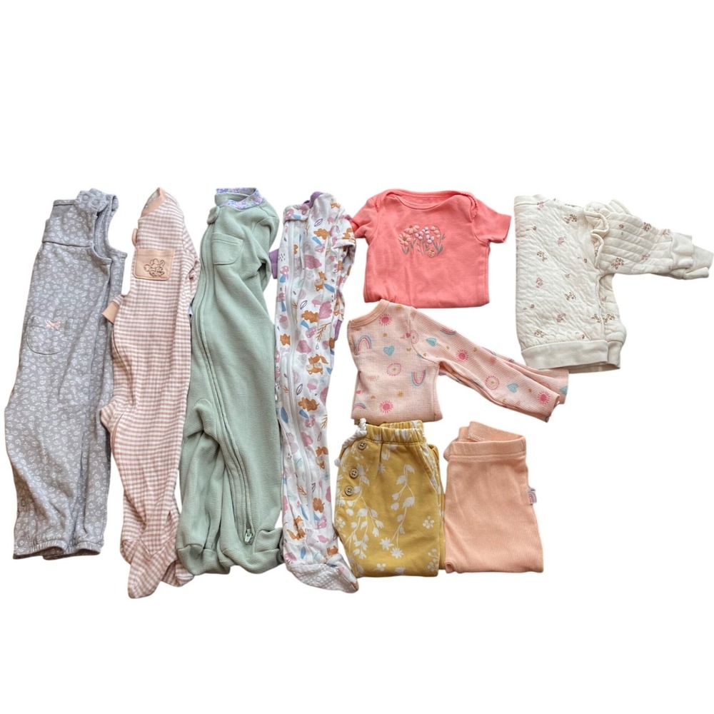 Baby Girl 6-9M‎ Clothing Lot 9pc Carters Disney Gerber Sleepers Bodysuits Pants